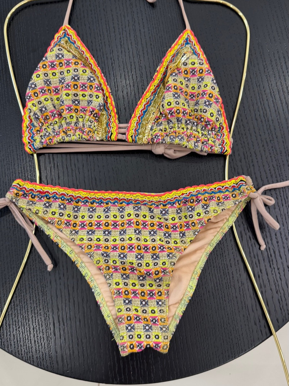 Yellow Multi-Color Embroidered Triangle Bikini - Picture 11 of 16